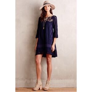 Anthropologie Holding Horses Augusta Dress Navy Blue Crochet Lace Neck